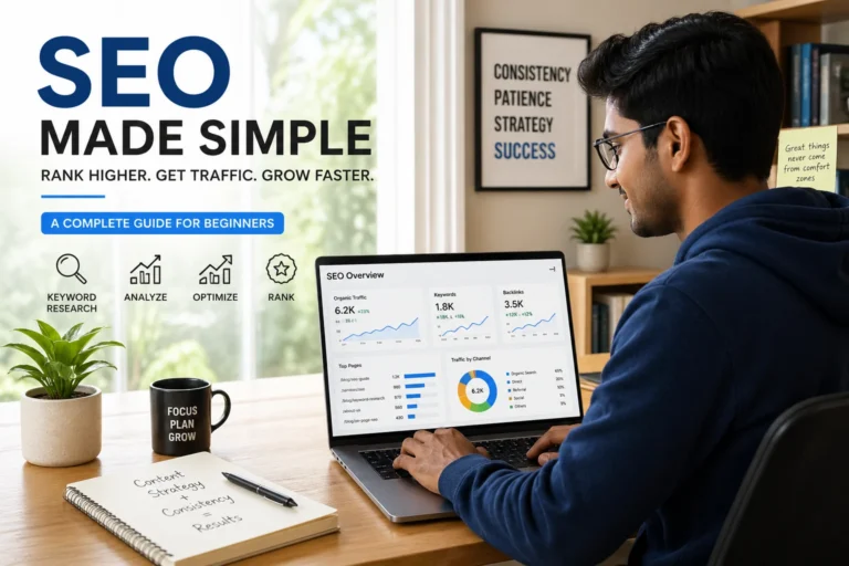 seo internship work from home student using laptop with SEO dashboard