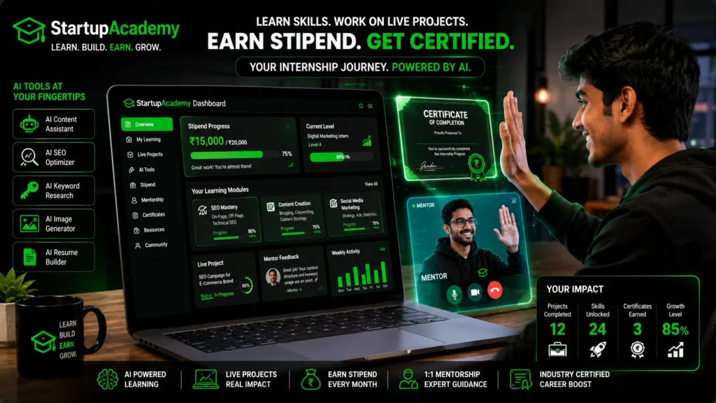 StartupAcademy digital marketing internship with stipend features
