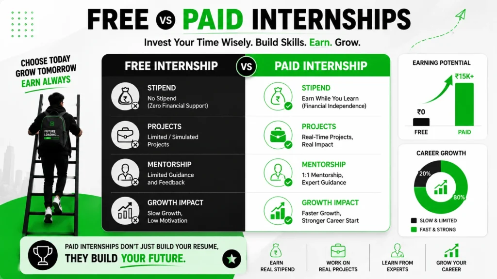 Free vs paid digital marketing internship comparison chart