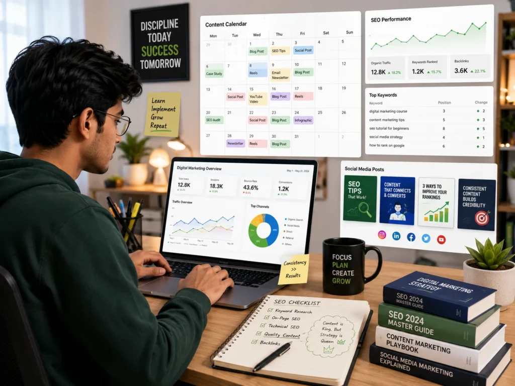 digital marketing internship remote for freshers working from home with SEO and content marketing tools